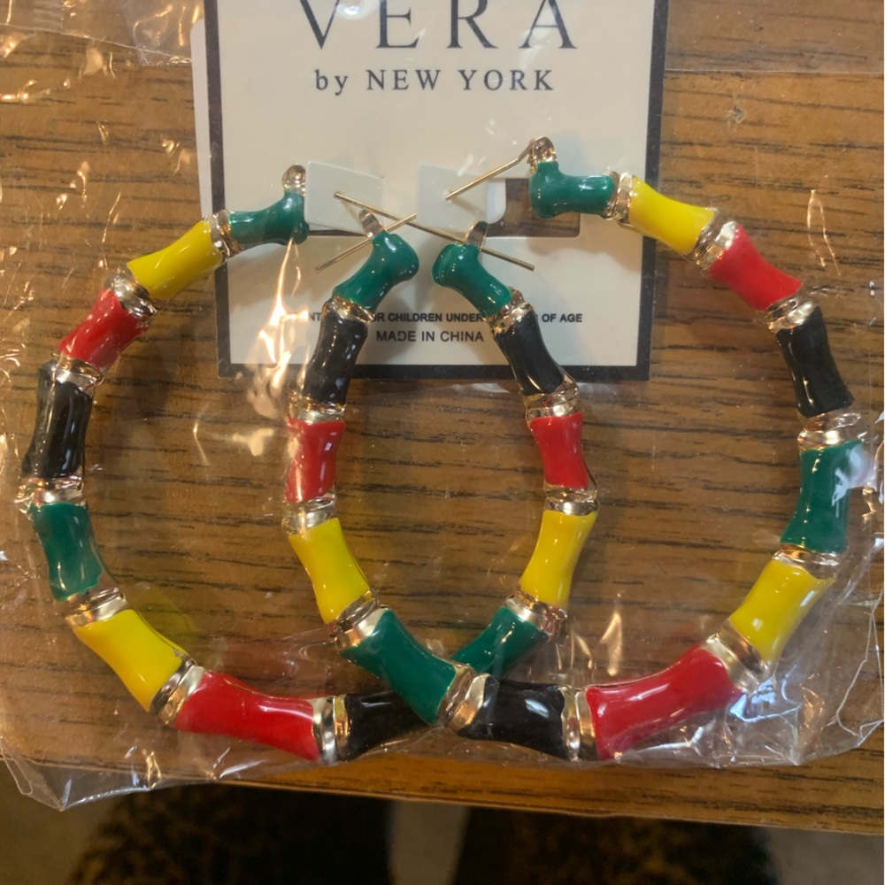 Vera By New York Women’s Big Hoop Pierced  Earrings Multi Colored